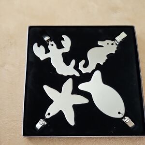 Vintage New Set Of 4 Seafood Tablecloth Weights Stainless Steel